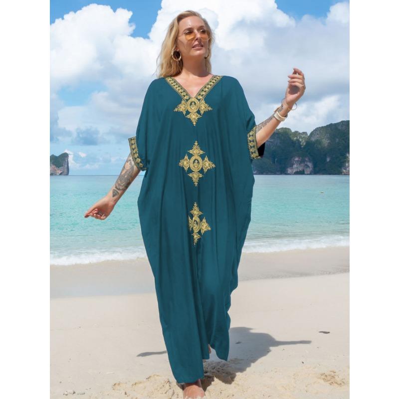 Летнее женское платье больших размеров, пляжная накидка, сексуальное свободное праздничное платье с вышивкой, накидка на бикини
