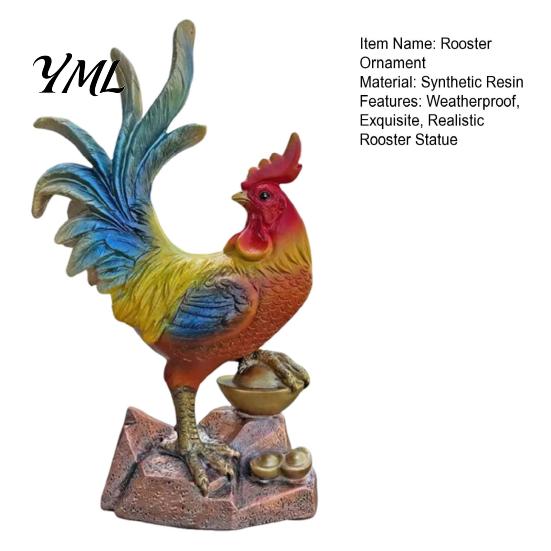 Farmhouse Decor Resin Rooster Statue, Auspicious Ornament, Chicken Realistic Bird Statue Sculpture for Home Indoor Tabletop Garden Courtyard Ornament