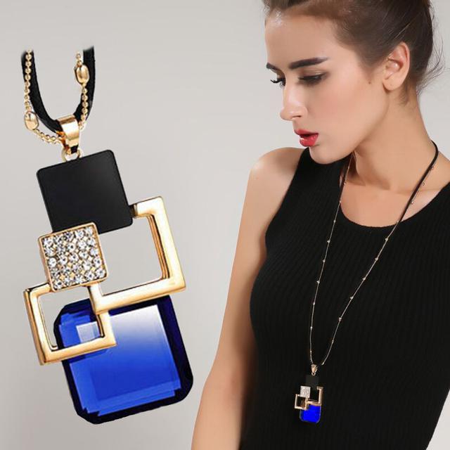 Модное колье Femme Серые хрустальные ожерелья и подвески для женщинГеометрическое длинное ожерелье-цепочка для свитераДевушка Роскошные ювелирные изделия