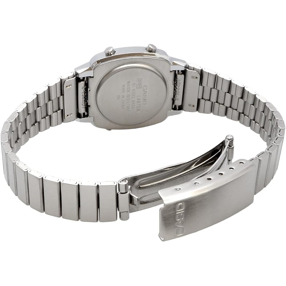 Женские цифровые часы Casio LA670WD-1 Серебристо-черный дизайн из нержавеющей стали