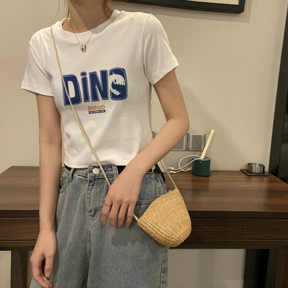 Pure Cotton Short T-shirt Design Summer Hot Girl Short Sleeve Black Loose Top