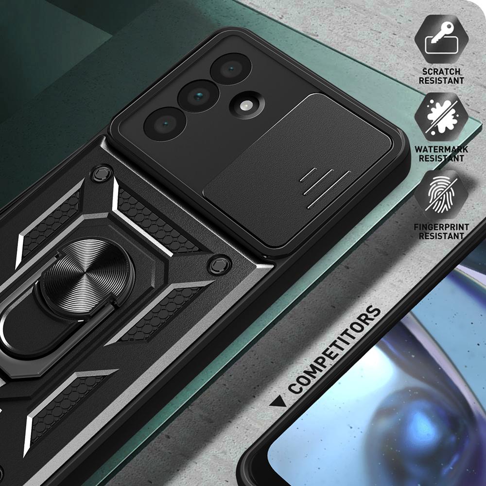 For Samsung Galaxy A36 5G Case with Slide Camera Lid PC+TPU Kickstand Phone Cover
