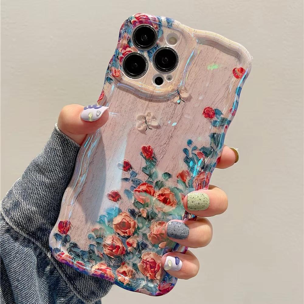 Ретро чехол для телефона с масляной живописью для iPhone 13 14 15 16 17 ProMax 12 11 Цветочный принт Ударопрочный силиконовый чехол Художественное оформление
