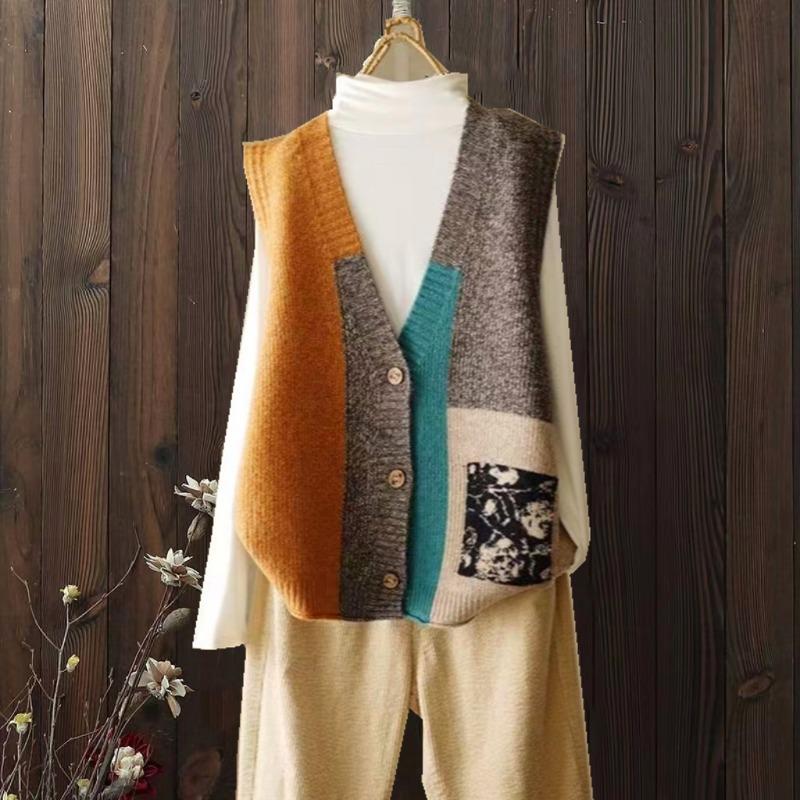 Вязаный жилет в стиле ретро, кардиган свободного кроя, осенне-зимний дизайн, жилет-свитер для женщин, верхняя одежда, майка