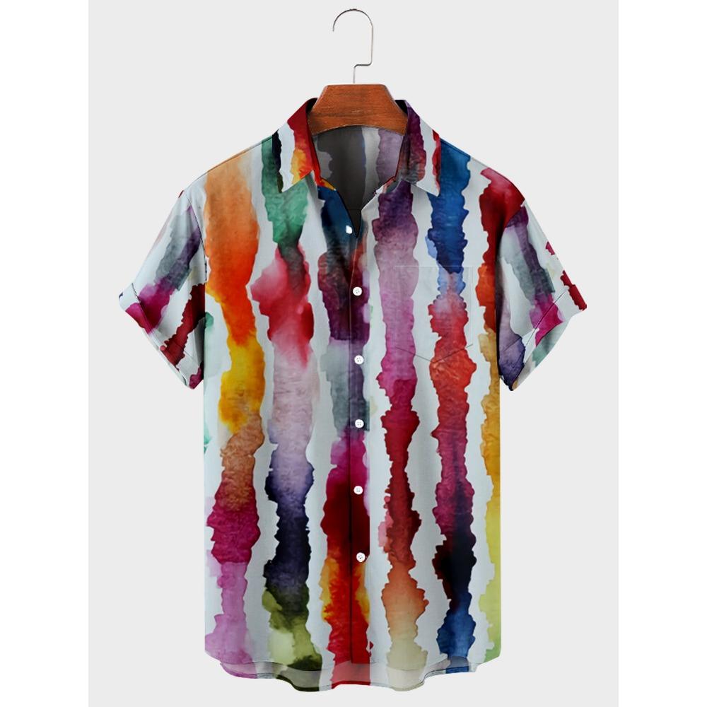 Гавайская мужская рубашка в полоску, мужская рубашка Camisa с коротким рукавом, повседневный топ, свободная футболка, мужская одежда