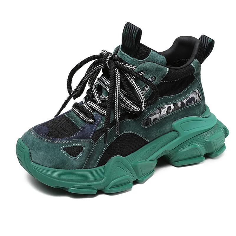 Fashion 6CM Platform Spring Autumn Hollow Women Comfy Shoes Air Mesh Genuine Leather Chunky Sneaker Sandals Vulcanize Breathable Loafer