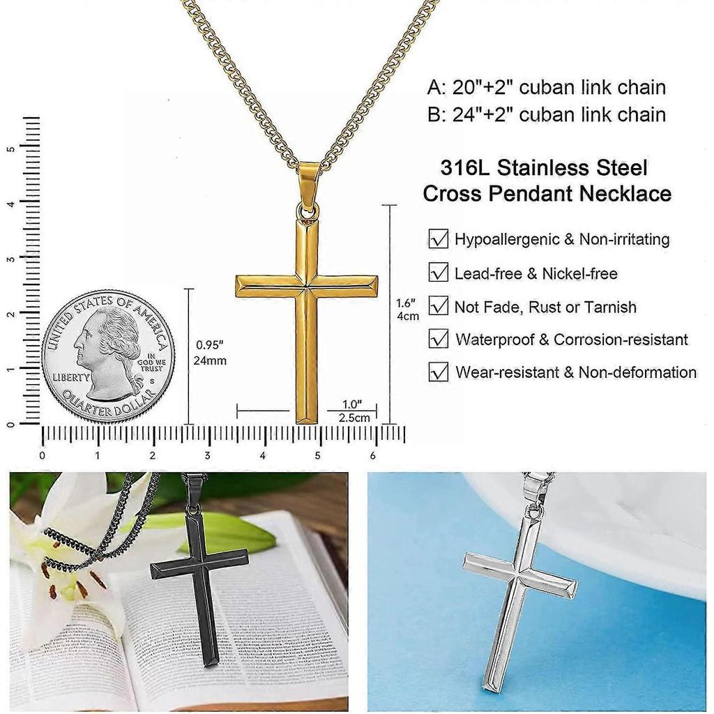 Cross Necklace For Men. Stainless Steel Necklace With Cross Pendant. Cuban Link Cross Chain Necklace. Simple Jewellery Gift