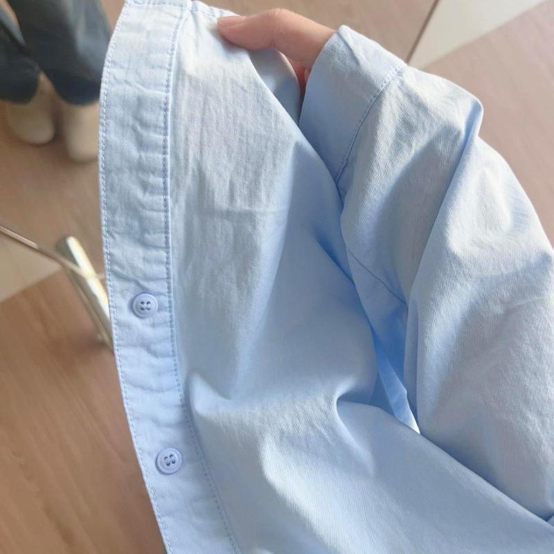 Женские рубашки с карманами, сшитые из однотонных тканей, корейские свободные блузки с отложным воротником и длинными рукавами, летняя защита от солнца, женский кардиган-топ