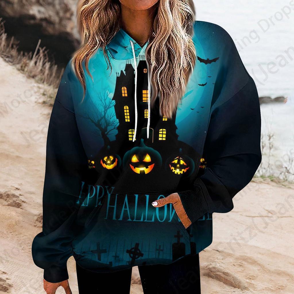 Happy Halloween 3D Print Hoodie Women Fashion Oversize Hoodies Women Sweats Halloween Hoodie Sweatshirt Women Sports Suits Coat