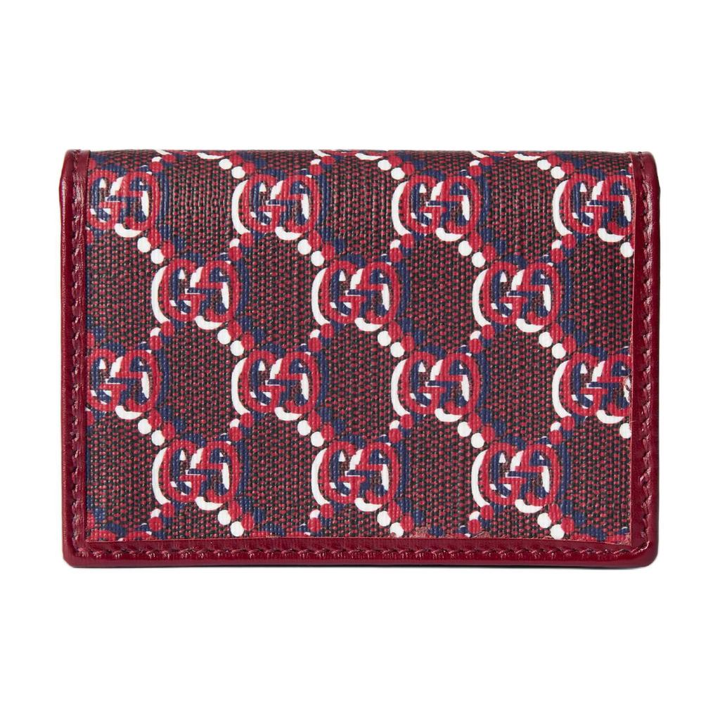 Gucci Иконический Узор Застежка-Кнопка Холст и Кожаная Отделка Держатель для Карт Кошелек Женские Кошельки Красный 795044-FADM0-6242