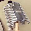 New Fresh and Fashionable Loose Top for Women, Versatile and Slim Stripe Spliced Shirt for Women