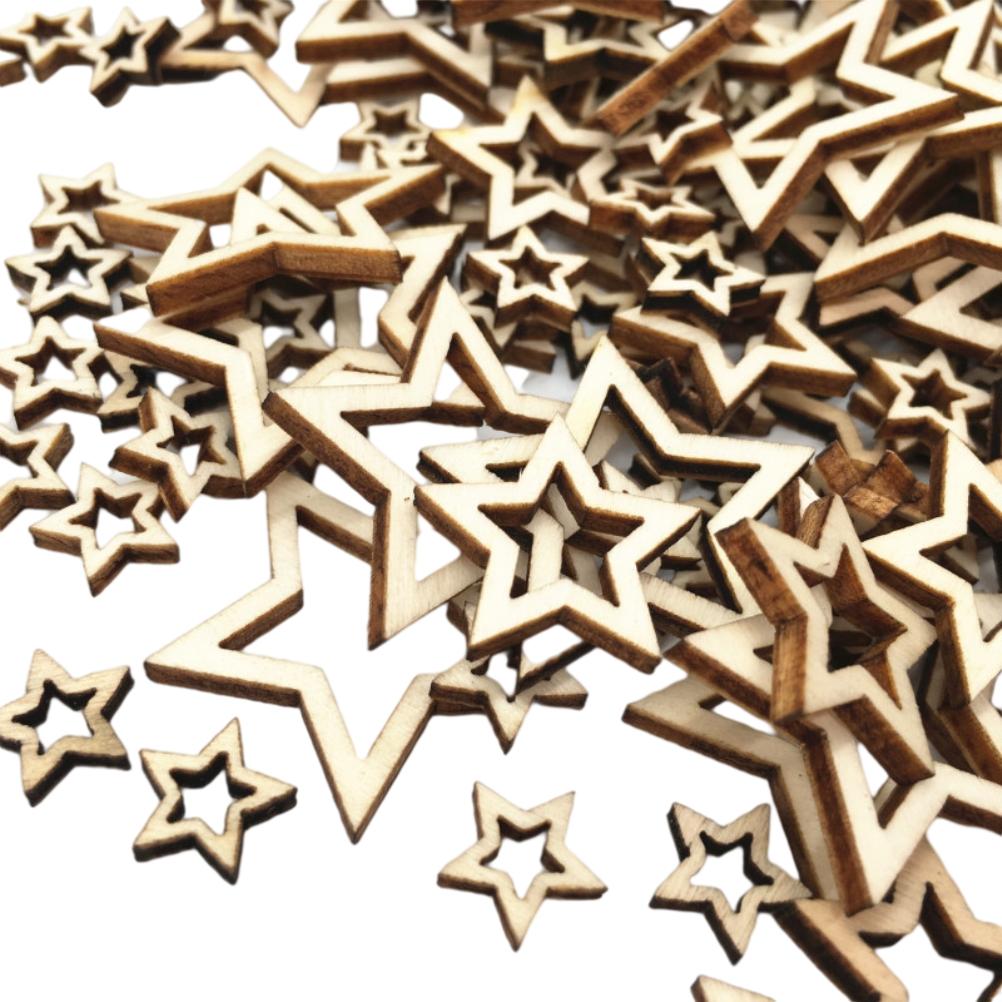 100 Pieces Wooden Hollow Star Decoration Wooden Discs Embellishments Craft Making DIY for Wedding