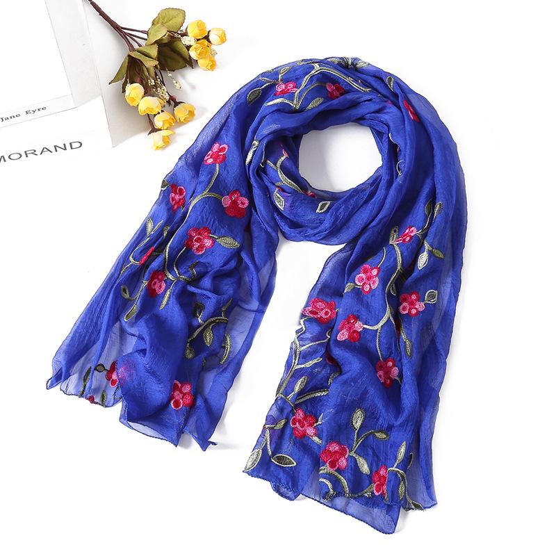Spring And Summer New Flower Embroidery Ten Mile Peach Blossom Scarf Versatile Beach Towel Sunscreen Shawl Scarf For Women
