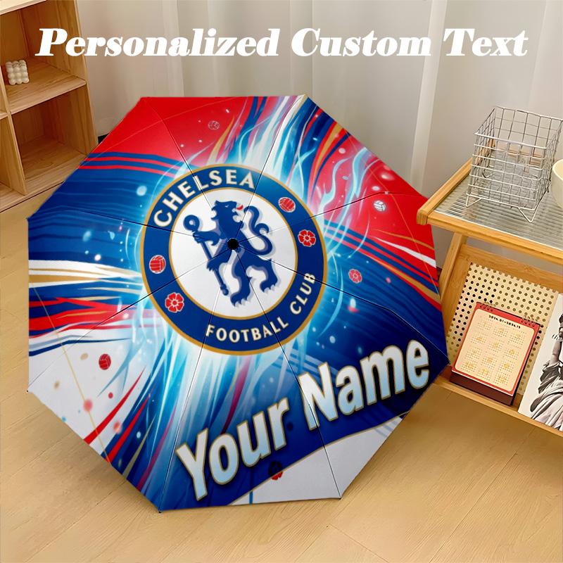 Автоматически складывающийся зонт с 8 ребрами, принт Chelsea FC, индивидуальное имя, текст, портативный дождевик