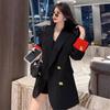 Sophisticated and Chic: Black Spring/Autumn Loose Fit Suit Jacket with Casual Elegance and Style