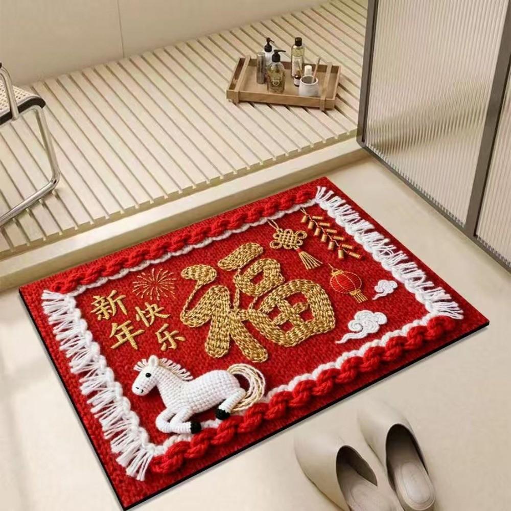 Horse Pattern New Year Door Mat Red Welcome Home Mat New Entrance Floor Mat Home Decorations