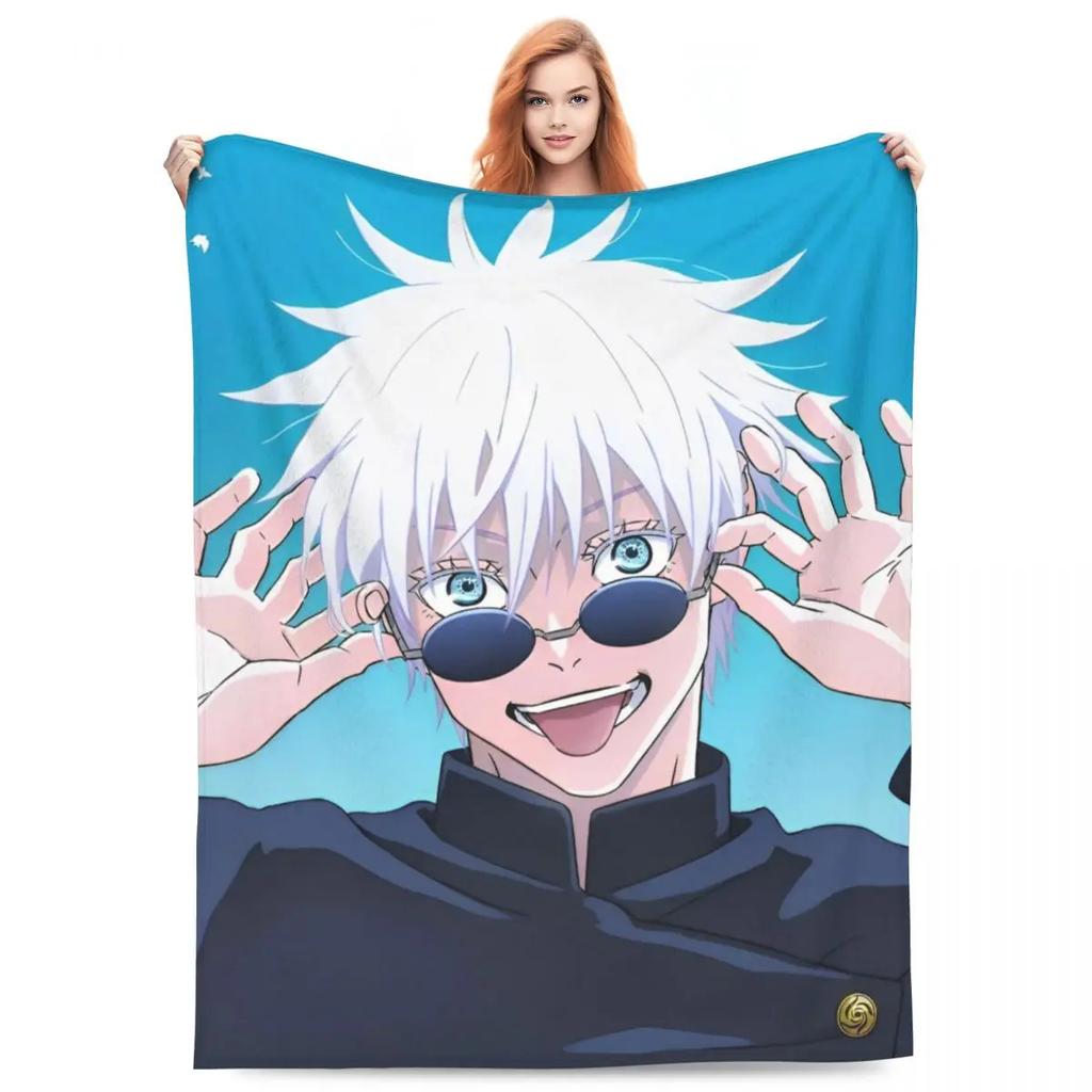 Вязаный плед Годжо Сатору Аниме Магическая битва Фланелевый плед Летний кондиционер Персонализированные Мягкие Теплые Покрывала