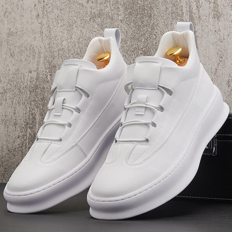 Men Casual Leather Boots Trend Green White Men's Inner Height Increase Shoes Youth Street Style Platform Boot Short Ankle Shoes