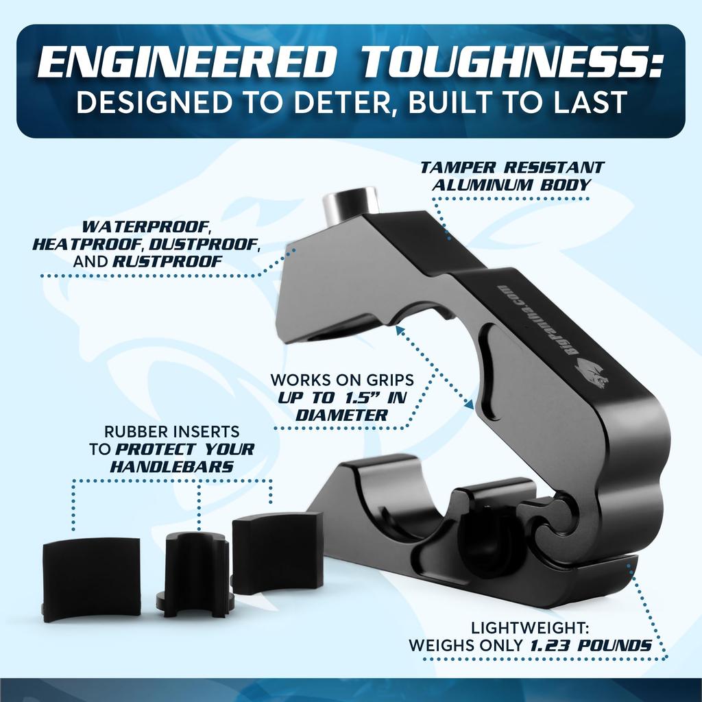 Замок на мотоцикл - замок на ручку газа/тормоза/руль, заблокируйте свой мотоцикл, скутер, мотоцикл, квадроцикл менее чем за 5 секунд от BigPantha. (черный).