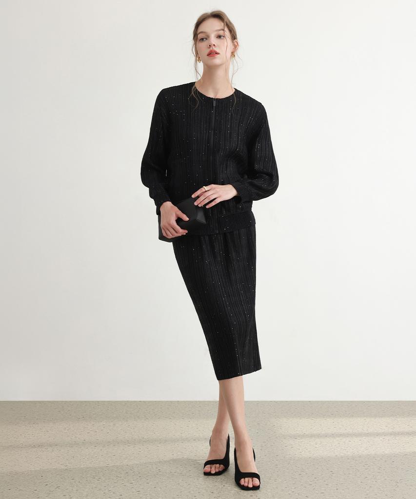 Pleats Mood Tweed Pleated Banding Skirt