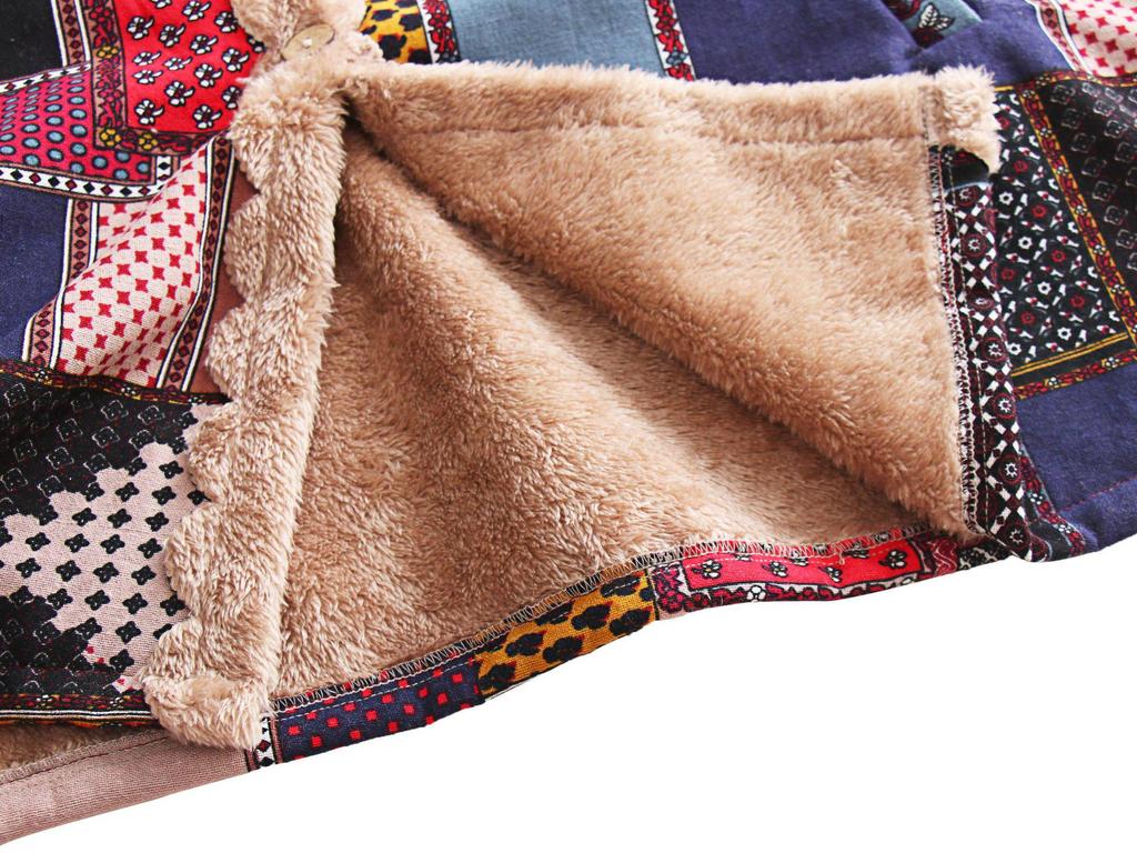 2023 Осень/Зима Хлопковое пальто с капюшоном в этническом стиле - европейская и американская мода, свободный крой, смесь хлопка и льна с бархатной подкладкой для женщин