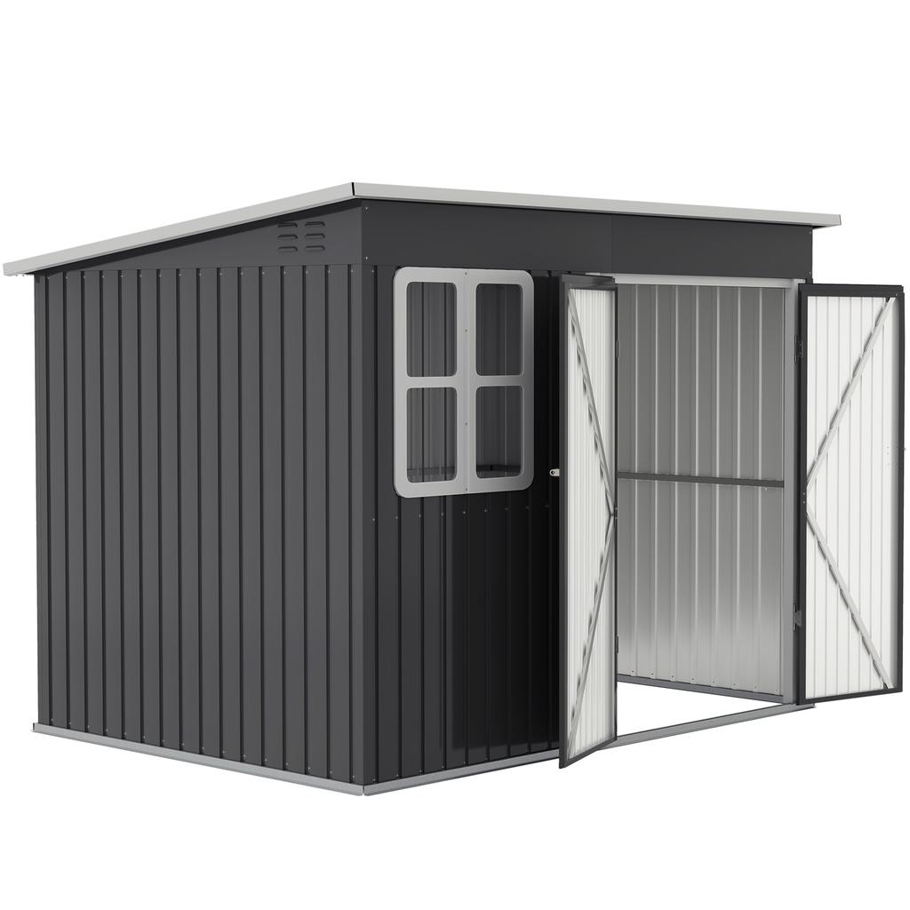 Metal Shed for Storing Garden Tools, with Window, Wide Door, 260 x 177 x 190 cm, Dark Grey