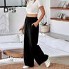 Женские брюки, эластичные, с высокой талией, прямые, широкие, длинные брюки, однотонные, свободного кроя, длинные брюки с карманами, повседневная одежда