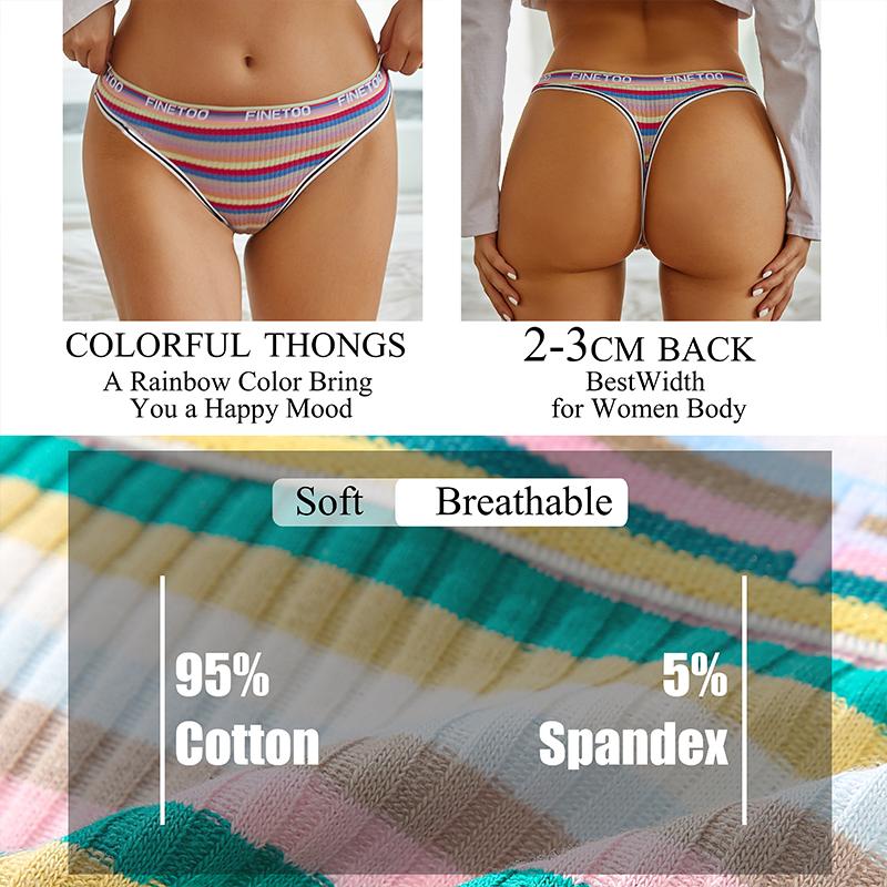 4Pcs/Set Women Cotton Colorful Stripe Panties Sexy Underwear G-Strings Rainbow Thongs Female Soft Breathable Intimates Lingerie