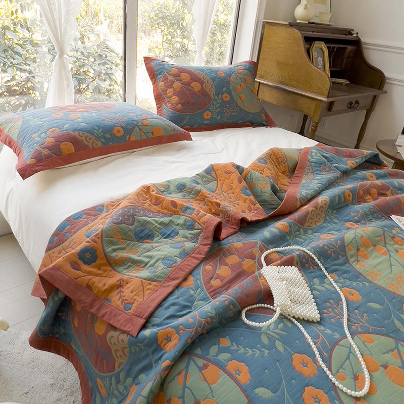 All-Cotton Yarn-Dyed Jacquard Gauze Blanket - Soft, Skin-Friendly Four-Season Bedspread