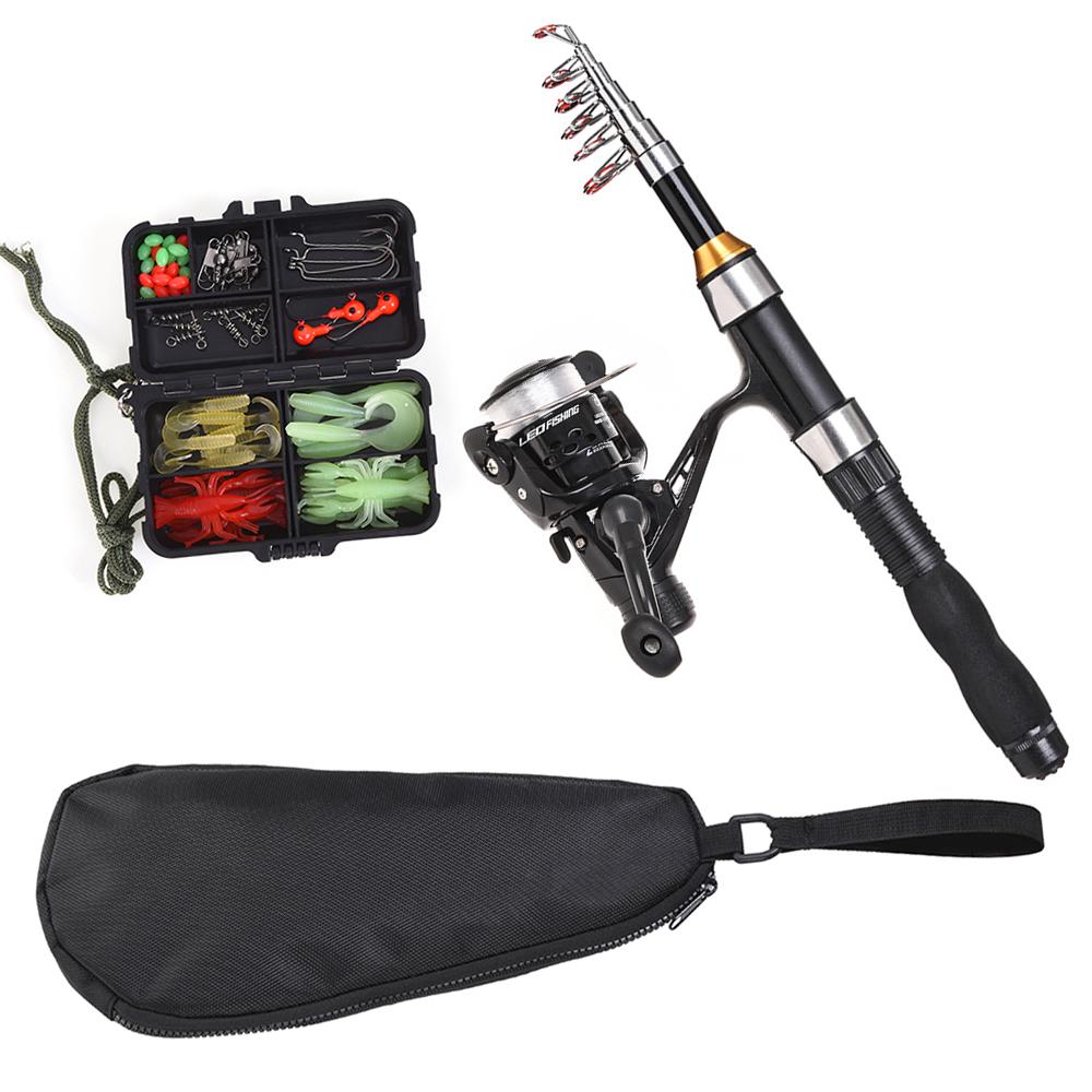 Fishing Rod Reel Combo Full Kit 1.5m Telescopic Fishing Rod Spinning Reel Set with Hooks Soft Lures