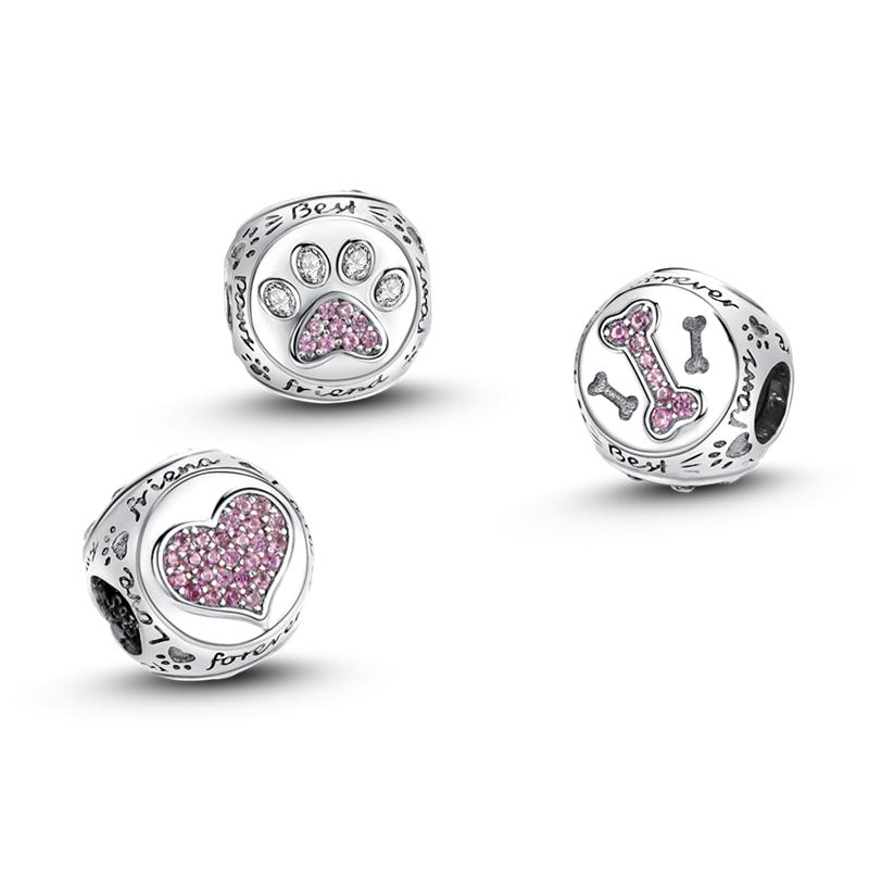 Copper Pet Dog Charms Schnauzer French Bulldog Puppy Paw Beads Fit Original Pendant For Women Bracelet Diy Jewelry