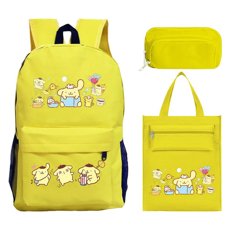 Pudding Dog Cartoon Children'S Schoolbag Three-Piece Set For Primary And Secondary School Students Versatile Backpack Tutoring Bag Pencil Case