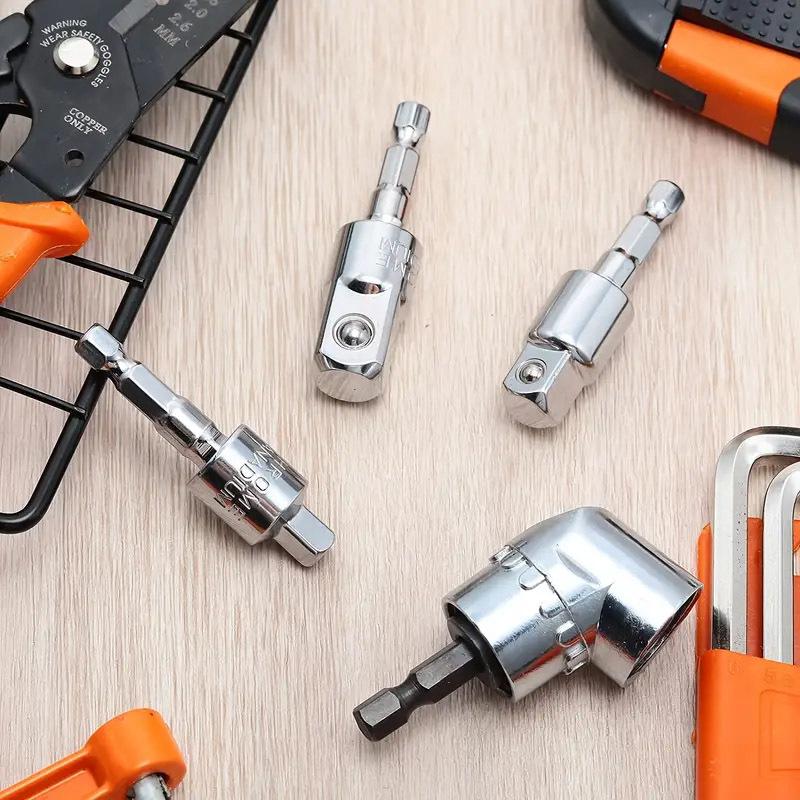 Угловой патрон для дрели, насадка на 105 градусов, шестигранный адаптер, удлинитель, набор для электроинструмента, вращающаяся отвертка, держатель бит, гайка