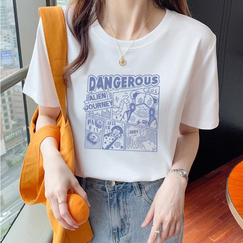 VEZFAA Женские модные повседневные летние весенние блузки и рубашки с круглым вырезом с короткими рукавами