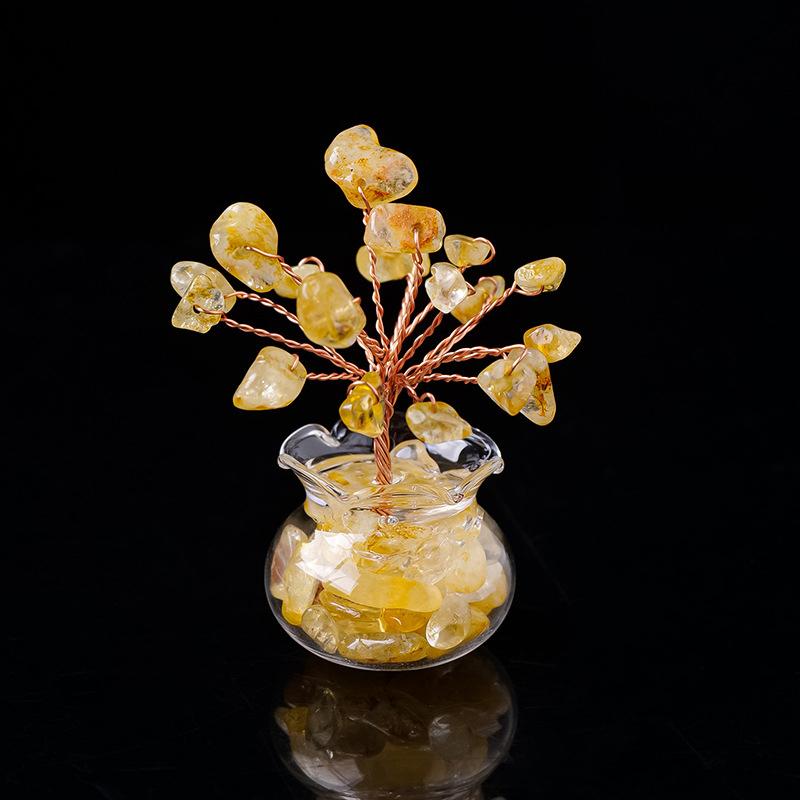 Mini Tree Crystal Stone Mini Vase Car Desktop Tabletop Ornament Bookshelf Courtyard Home Decorations