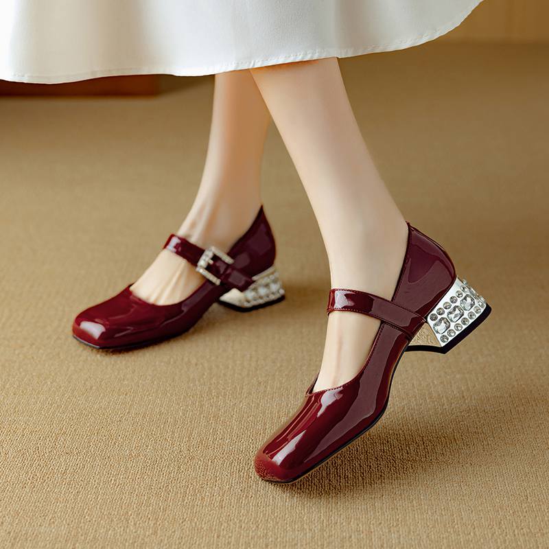 Krazing Pot Летние туфли из овчины размера 41 на среднем каблуке, Мэри Джейн с хрустальной пряжкой, квадратный носок, каблуки с бриллиантами, туфли-гладиаторы