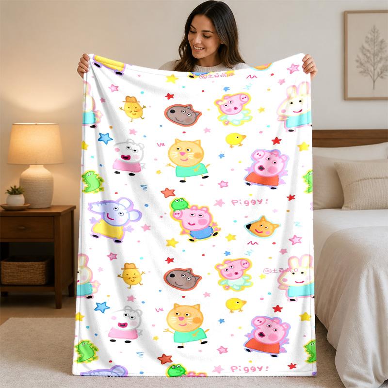 Peppa Pig Print Flannel Blanket Cozy Warm Plush Throw Blanket For Bed Sofa Couch Indoor Household Use