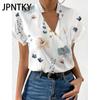 JPNTKY Women's Fashion Casual Summer Floral Print Short Sleeve V-Neck Blouses & Shirts