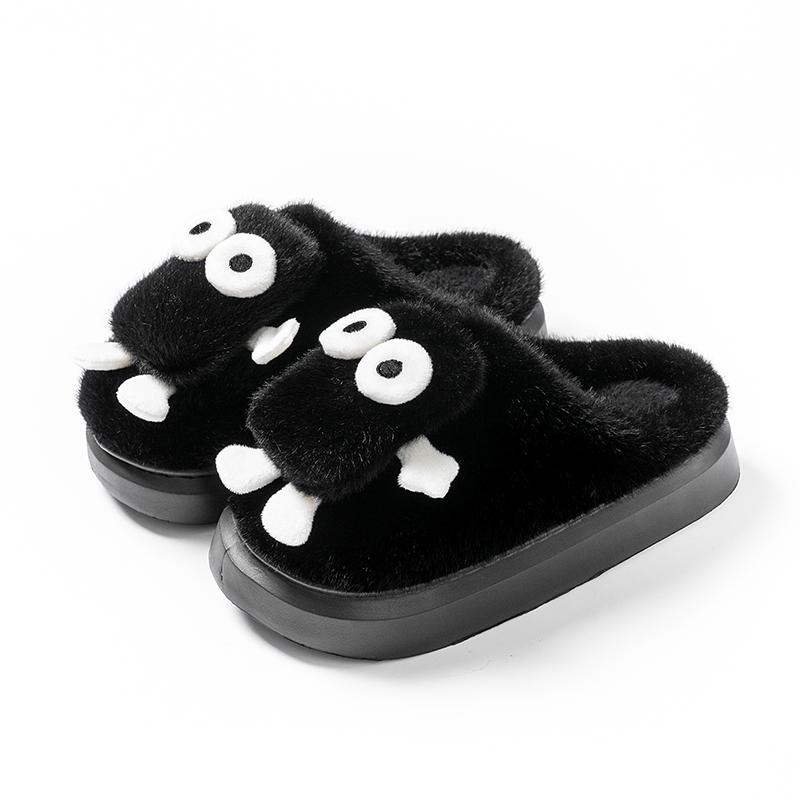 Модные черные пушистые тапочки унисекс зимние сохраняющие тепло плюшевые тапочки для мужчин домашние удобные мультяшные пушистые туфли для женщин