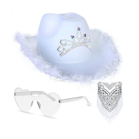 3 шт./компл. ковбойская шляпа, женская розовая фетровая шляпа в стиле вестерн, ковбойская шляпа с банданой, очки, аксессуары, головной убор