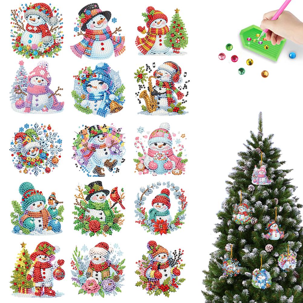 6/10/15pc Xmas Theme 2D/Flat DIY Hanging Diamond Art Kits Acrylic Rhinestone Diamond Christmas Tree Wall Window Pendant Ornament