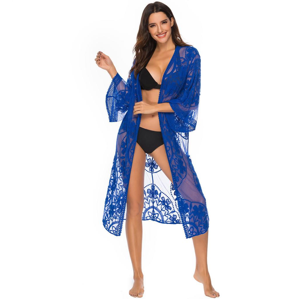 Women's Cardigan Explosion Beach Coverup Mesh Bikini Outer Cardigan Lace Embroidery Sunbrella