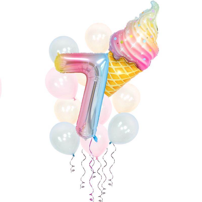 Мороженое День рождения Украшения Детские игрушки Baby Shower Одноразовая посуда Бумажные тарелки Стаканы Воздушные шары Флаги Товары для вечеринок