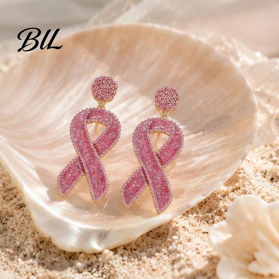 Dangle Earrings for Women 1 Pair Breast Cancer Women, Glitter Rhinestone Stylish Shiny Ear Ornaments Ribbon Drop Earrings, Awareness Jewelry
