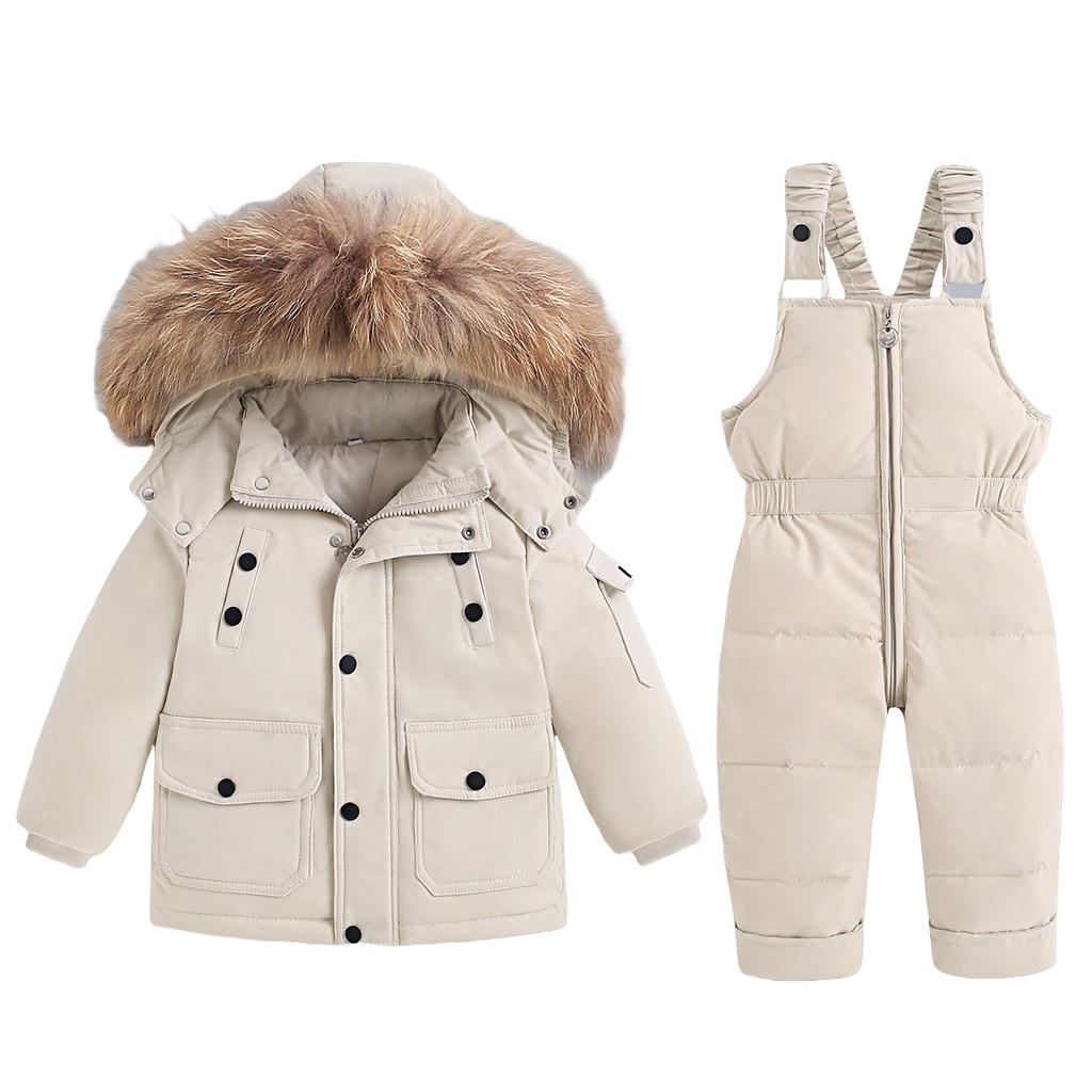 Winter Down Jacket Warm Kids Overalls Coat Child Snowsuit Snow Toddler Girl Fur Hooded Boy Baby Set Plus Size