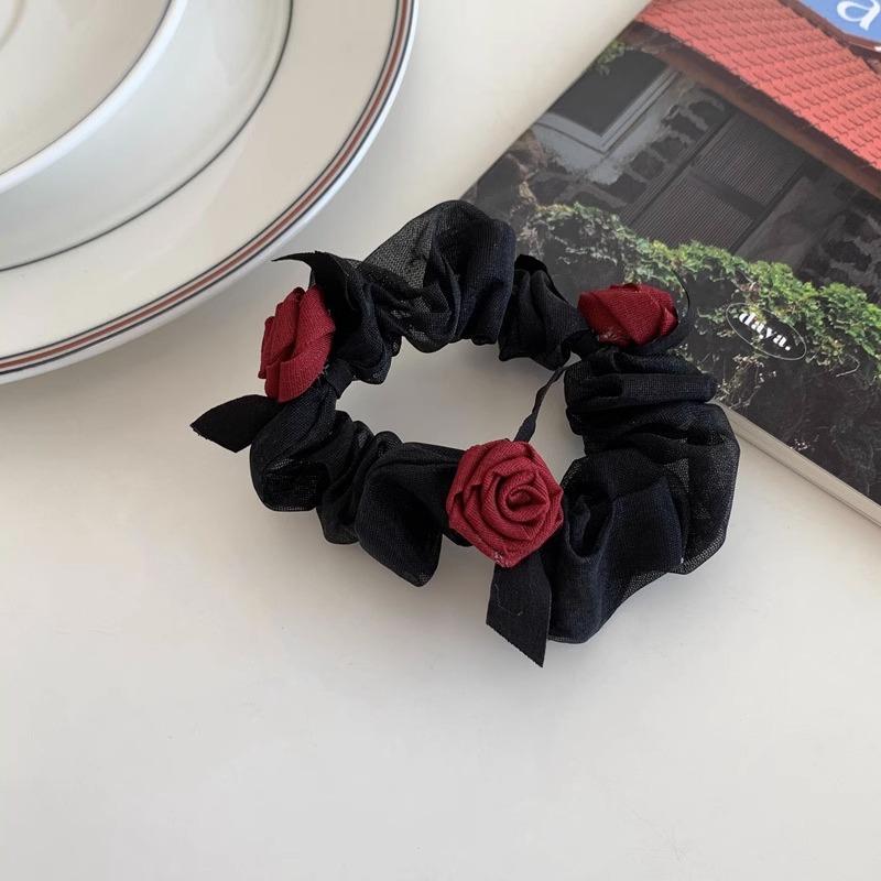 1Pc Super Fairy Elegant Rose Large Intestine Hair Ring, Sweet Head Rope, Simple Leather Band, Ponytail Hair Rope Headwear