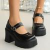 High Heels Chunky Mary Jane Shoes for Women  Vintage Buckle Strap Platform Pumps Woman Pu Leather Thick Heeled Lolita Shoes