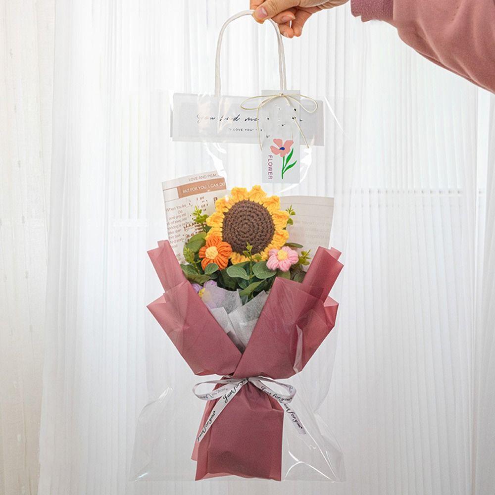 With Lights Rose Flower Bouquet Preserved Fresh Flower Hand-Knitted Fake Flowers  Kids Adult