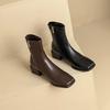 Fashion Square Toe Women Ankle Boots Flock Stretch Shoes Thin Mid Heels Black/Brown/Beige Back Zipper Dress Sock Boots Woman  Size 34-40