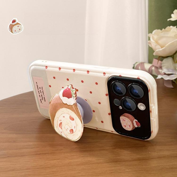 Подходит для чехла для мобильного телефона Apple 15 Iphone14/13pro В горошек Подставка для клубничного торта 12 Зеркало-книжка Полная защита
